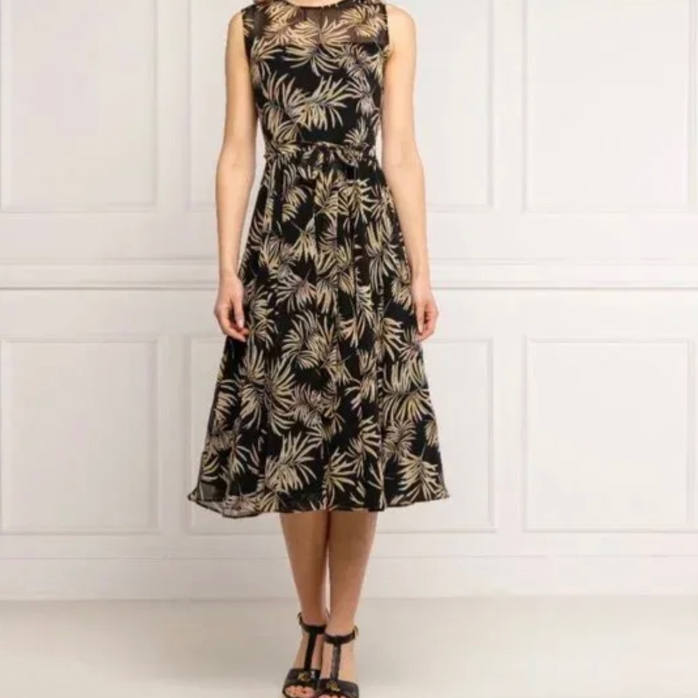Marella Black Tan Leaf Women's Dress - Made in Italy - Picture 3 of 7